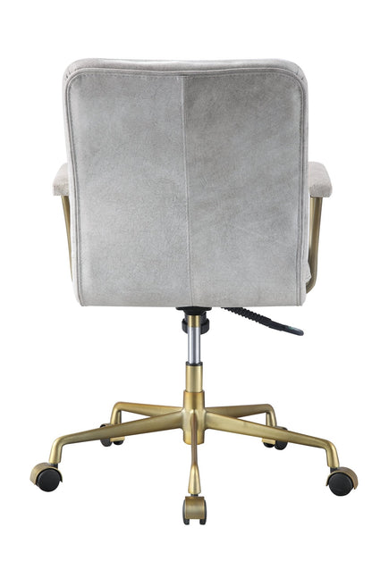 Damir Vintage White Top Grain Leather & Chrome Finish Office Chair - 1st Choice Furniture Direct