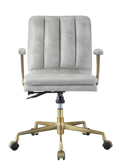 Damir Vintage White Top Grain Leather & Chrome Finish Office Chair - 1st Choice Furniture Direct