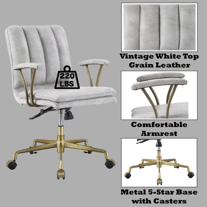 Damir Vintage White Top Grain Leather & Chrome Finish Office Chair - 1st Choice Furniture Direct