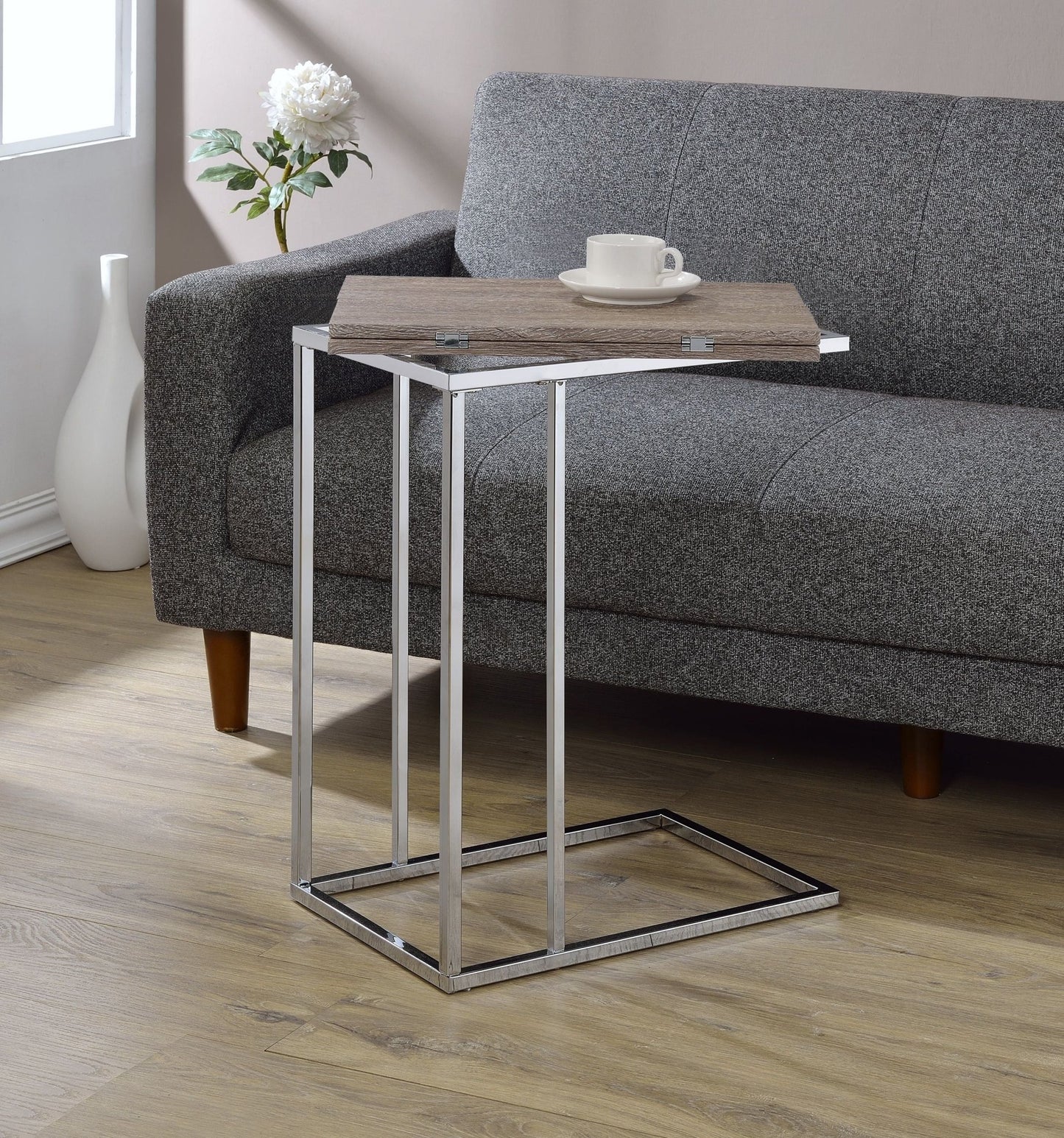 Danson Weathered Oak & Chrome Finish Accent Table - 1st Choice Furniture Direct