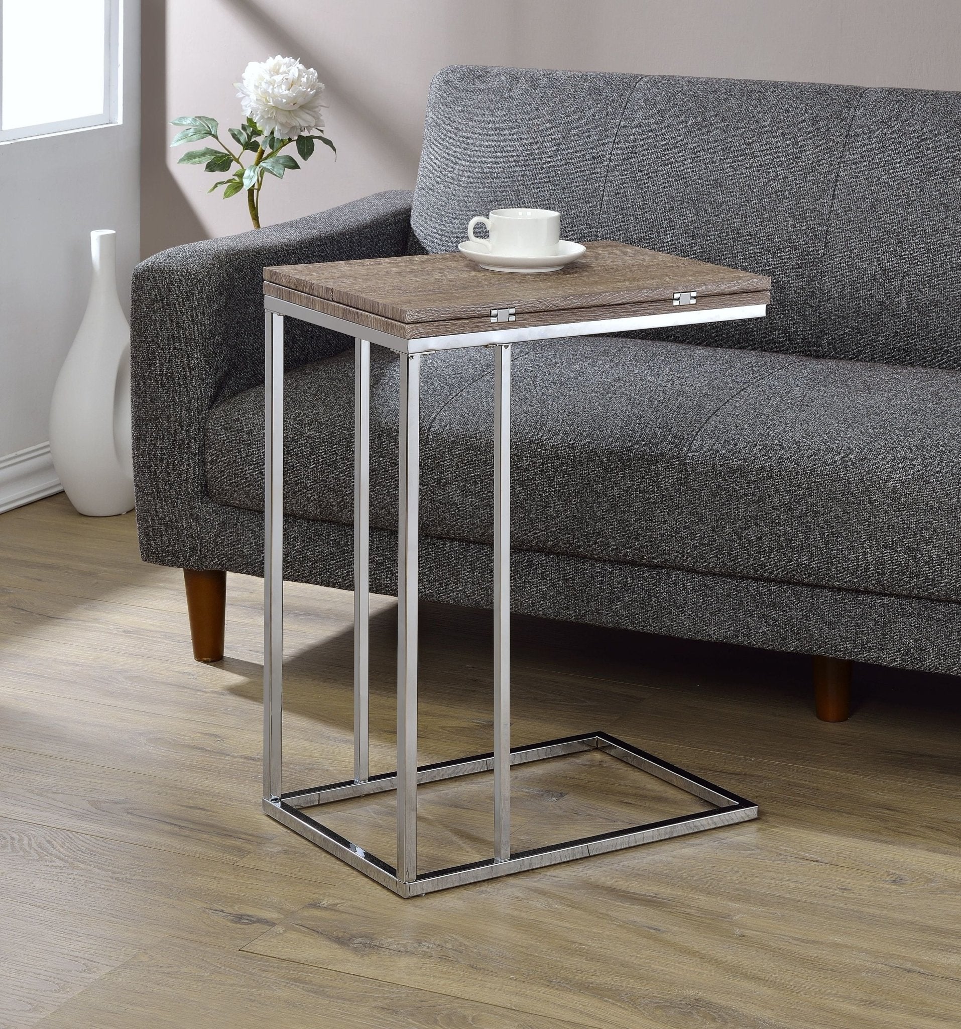 Danson Weathered Oak & Chrome Finish Accent Table - 1st Choice Furniture Direct