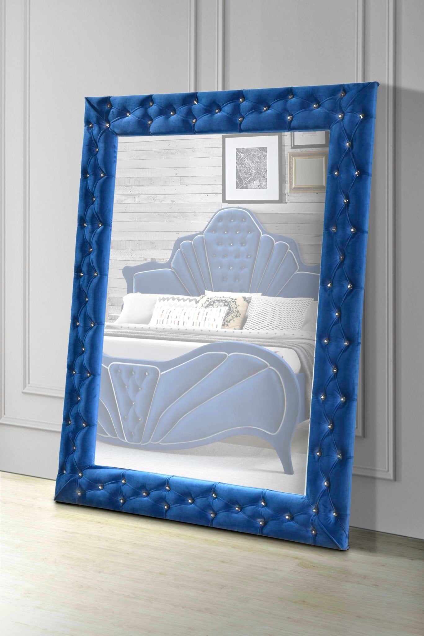 Dante Blue Velvet Floor Mirror - 1st Choice Furniture Direct