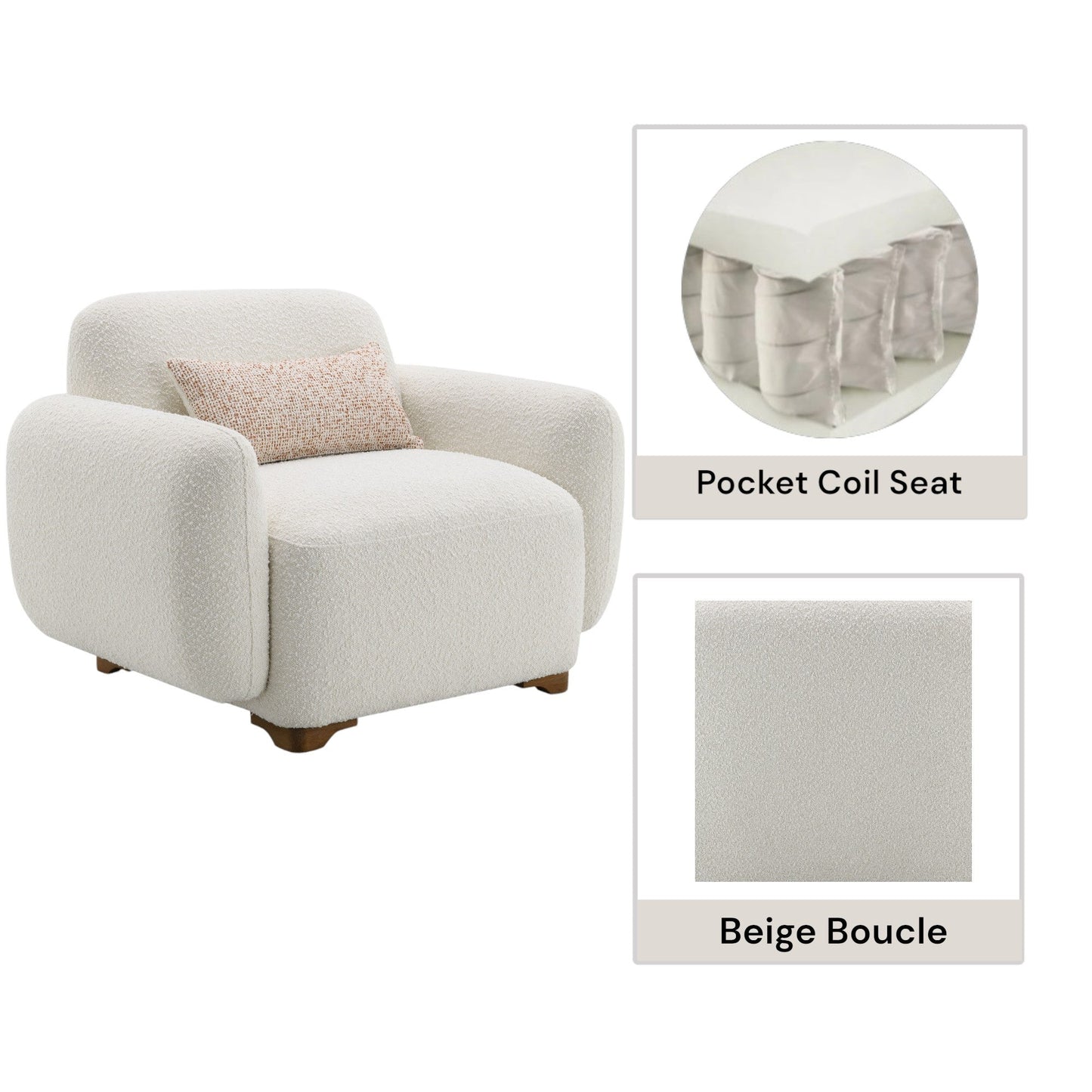 Darius Beige Boucle Chair w/Pillow - 1st Choice Furniture Direct