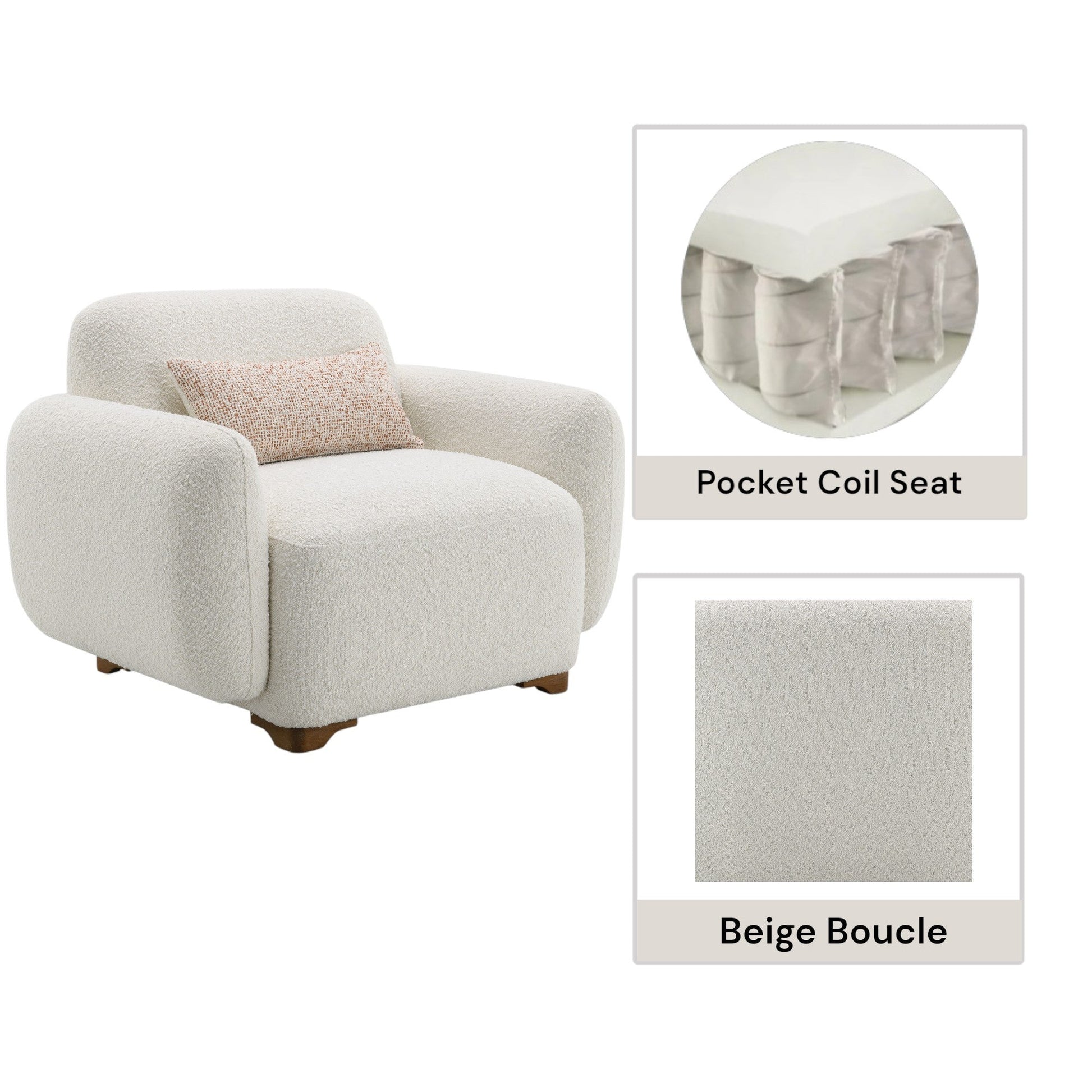 Darius Beige Boucle Chair w/Pillow - 1st Choice Furniture Direct