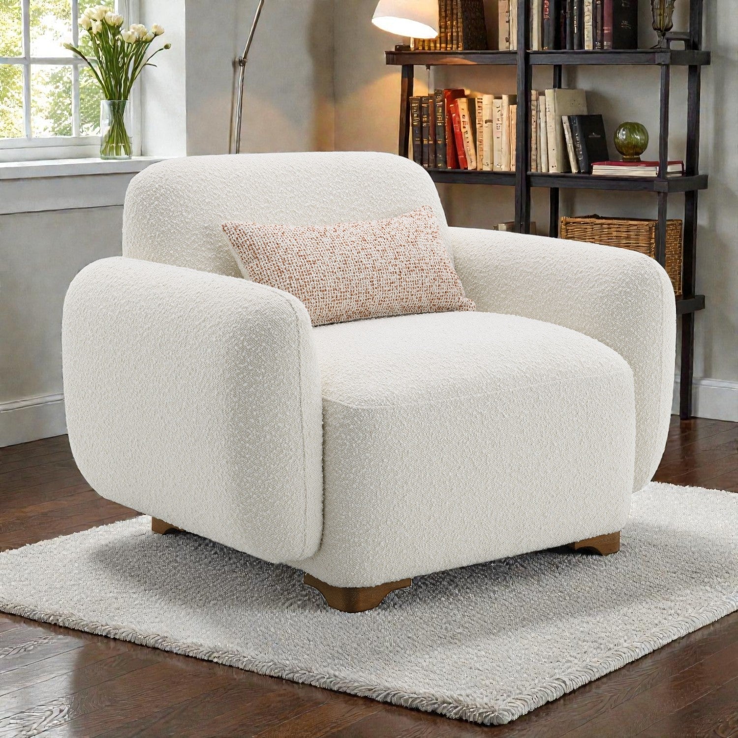 Darius Beige Boucle Chair w/Pillow - 1st Choice Furniture Direct