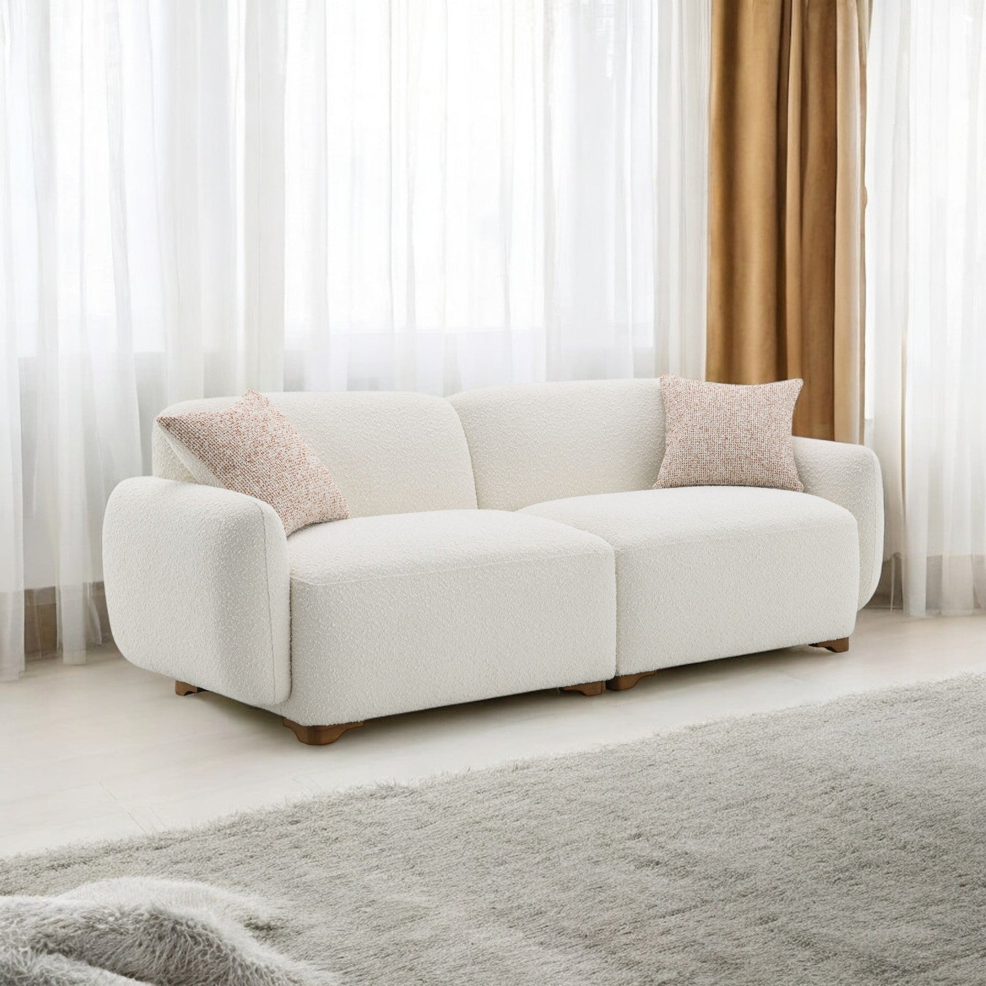 Darius Beige Boucle Sofa with 2 Toss Pillows - 1st Choice Furniture Direct