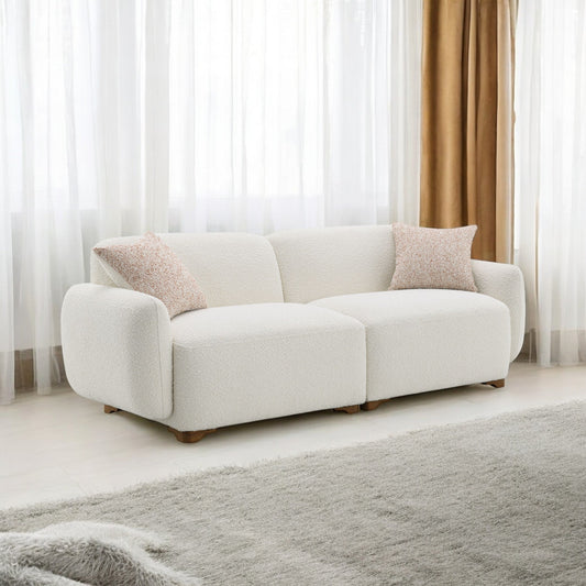 Darius Beige Boucle Sofa with 2 Toss Pillows - 1st Choice Furniture Direct