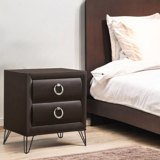 Dark Brown 2-Drawer Nightstand with Metal Legs - 1st Choice Furniture Direct