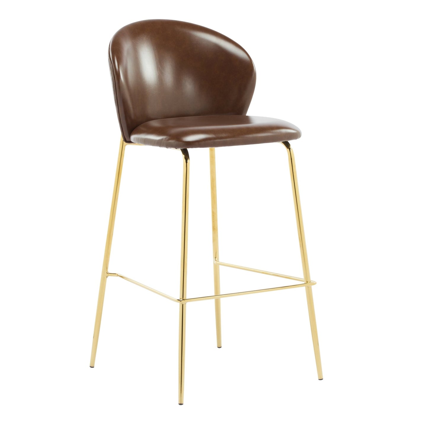 Dark Brown Faux Leather Bar Stools Set of 2 | Gold Metal Frame Counter Chairs - 1st Choice Furniture Direct