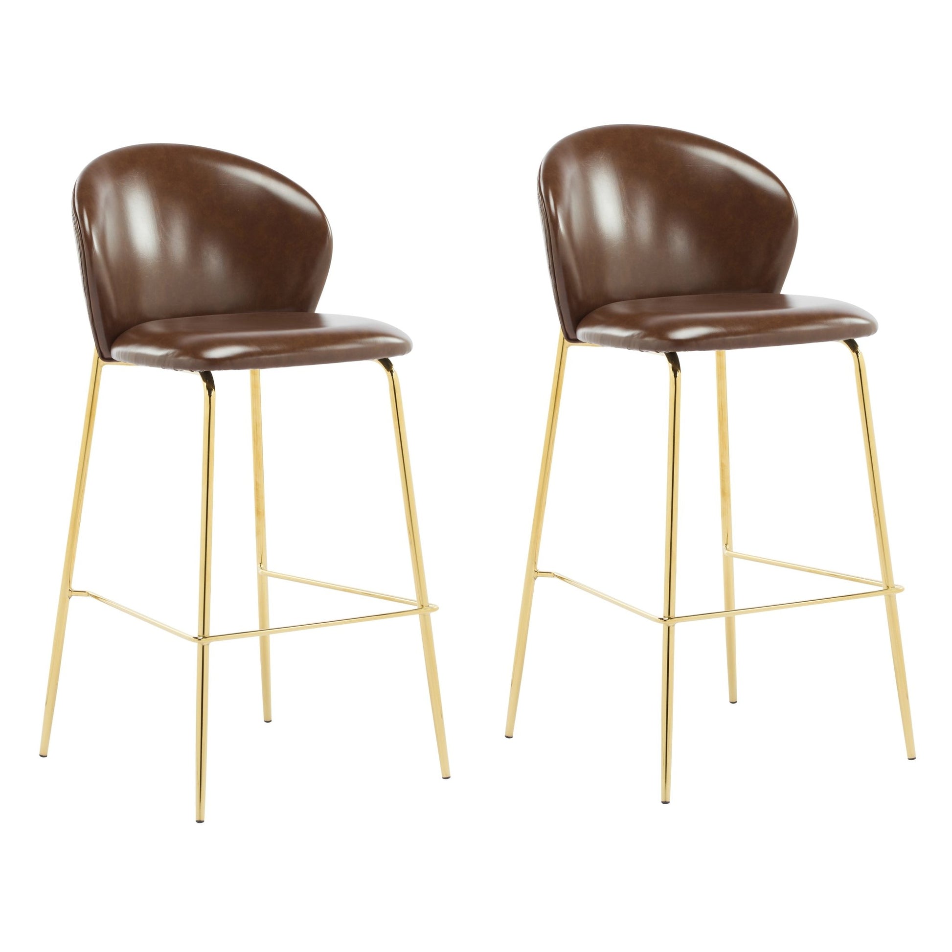 Dark Brown Faux Leather Bar Stools Set of 2 | Gold Metal Frame Counter Chairs - 1st Choice Furniture Direct