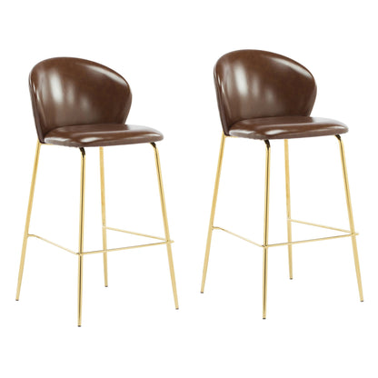 Dark Brown Faux Leather Bar Stools Set of 2 | Gold Metal Frame Counter Chairs - 1st Choice Furniture Direct