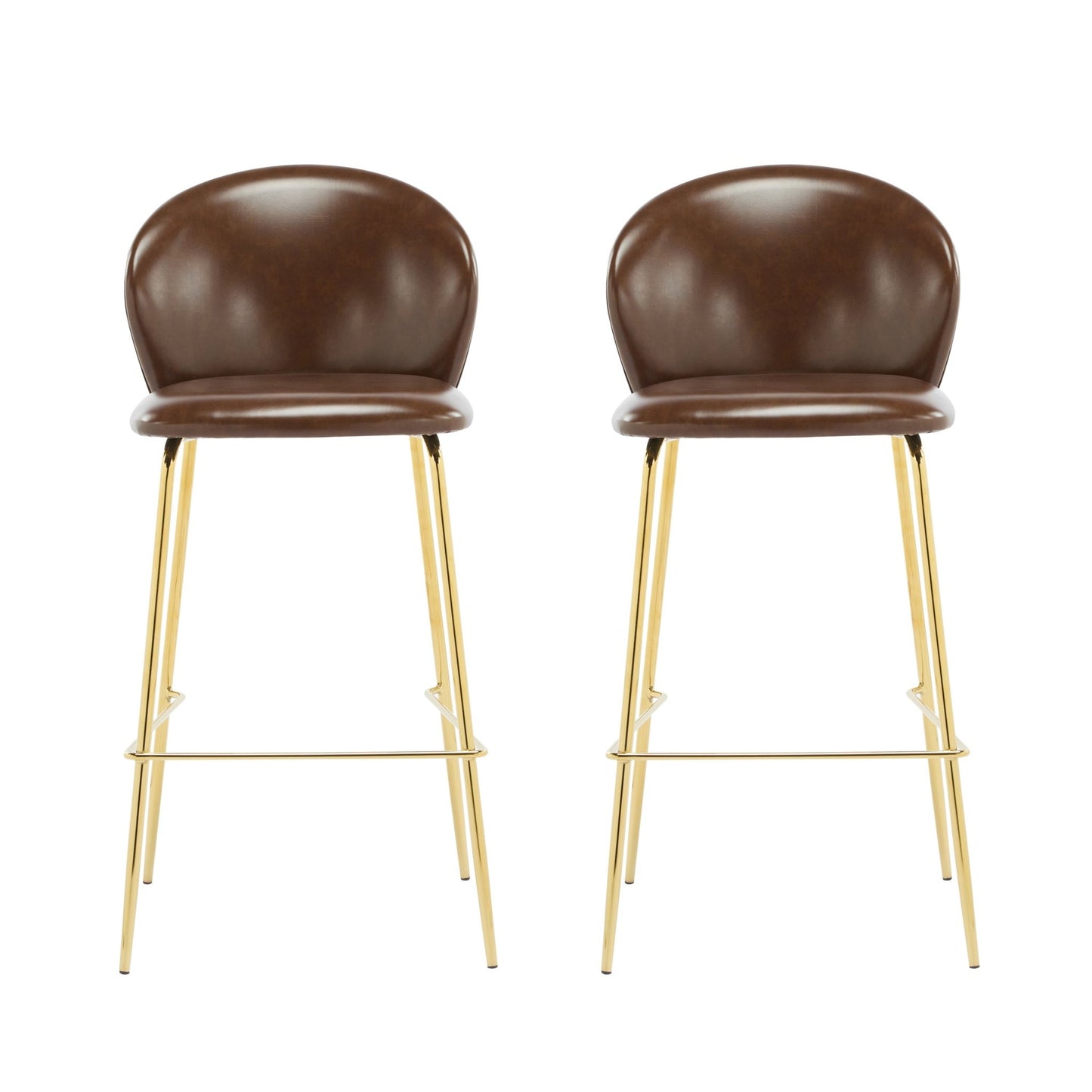 Dark Brown Faux Leather Bar Stools Set of 2 | Gold Metal Frame Counter Chairs - 1st Choice Furniture Direct
