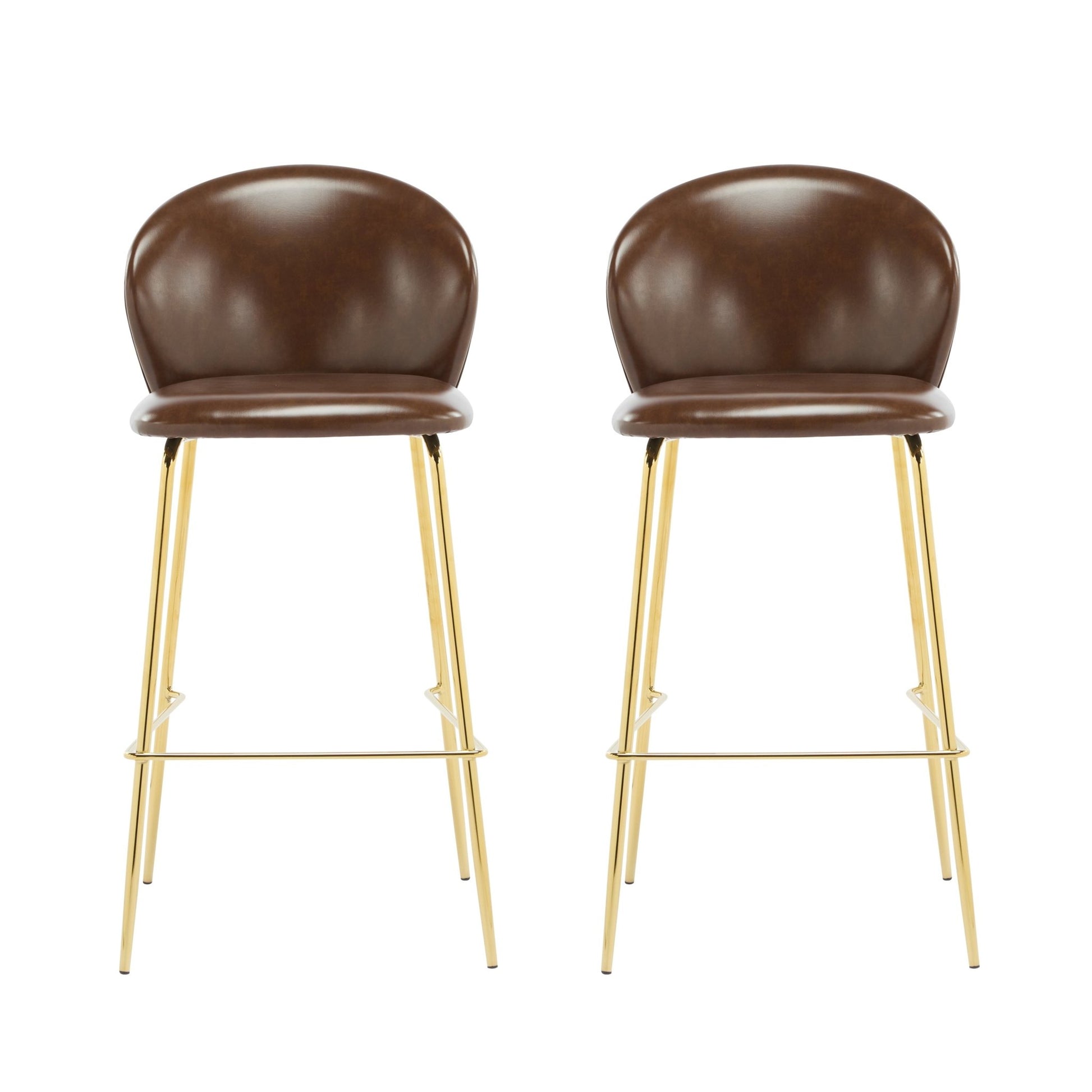 Dark Brown Faux Leather Bar Stools Set of 2 | Gold Metal Frame Counter Chairs - 1st Choice Furniture Direct