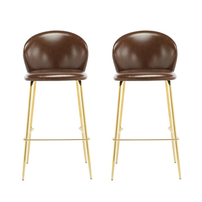 Dark Brown Faux Leather Bar Stools Set of 2 | Gold Metal Frame Counter Chairs - 1st Choice Furniture Direct