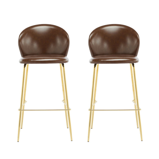 Dark Brown Faux Leather Bar Stools Set of 2 | Gold Metal Frame Counter Chairs - 1st Choice Furniture Direct
