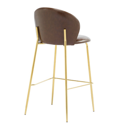 Dark Brown Faux Leather Bar Stools Set of 2 | Gold Metal Frame Counter Chairs - 1st Choice Furniture Direct