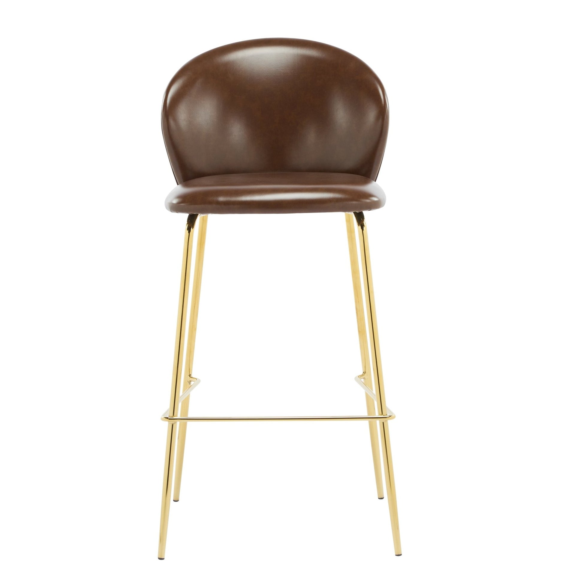Dark Brown Faux Leather Bar Stools Set of 2 | Gold Metal Frame Counter Chairs - 1st Choice Furniture Direct