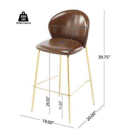 Dark Brown Faux Leather Bar Stools Set of 2 | Gold Metal Frame Counter Chairs - 1st Choice Furniture Direct