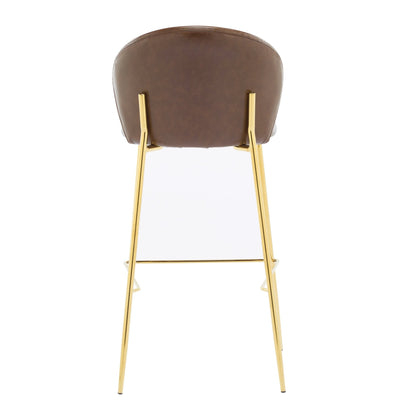 Dark Brown Faux Leather Bar Stools Set of 2 | Gold Metal Frame Counter Chairs - 1st Choice Furniture Direct