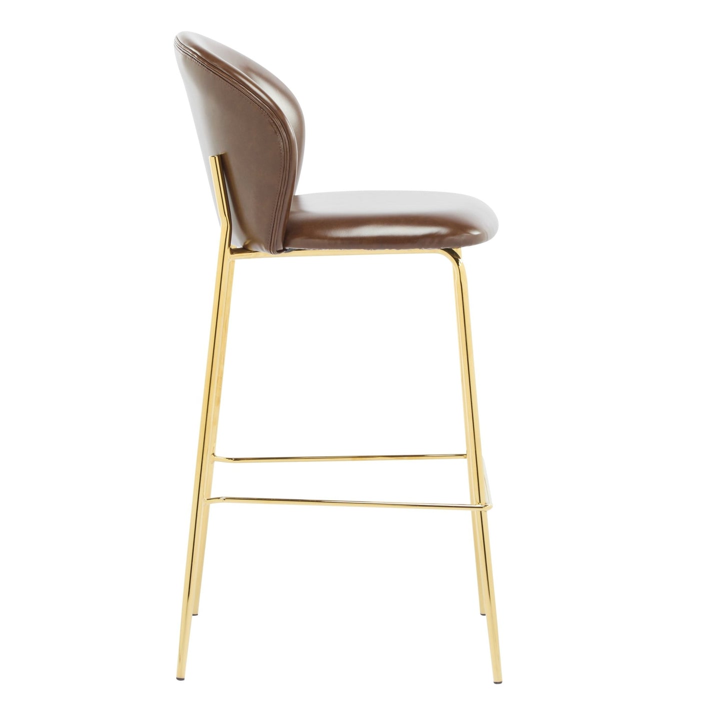 Dark Brown Faux Leather Bar Stools Set of 2 | Gold Metal Frame Counter Chairs - 1st Choice Furniture Direct