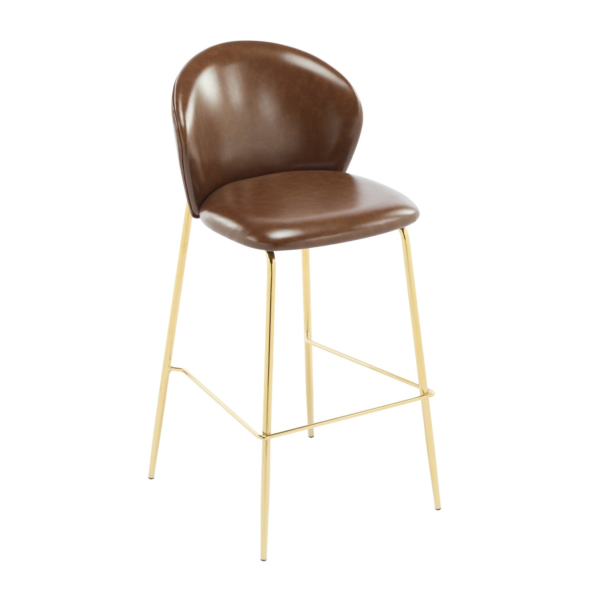 Dark Brown Faux Leather Bar Stools Set of 2 | Gold Metal Frame Counter Chairs - 1st Choice Furniture Direct