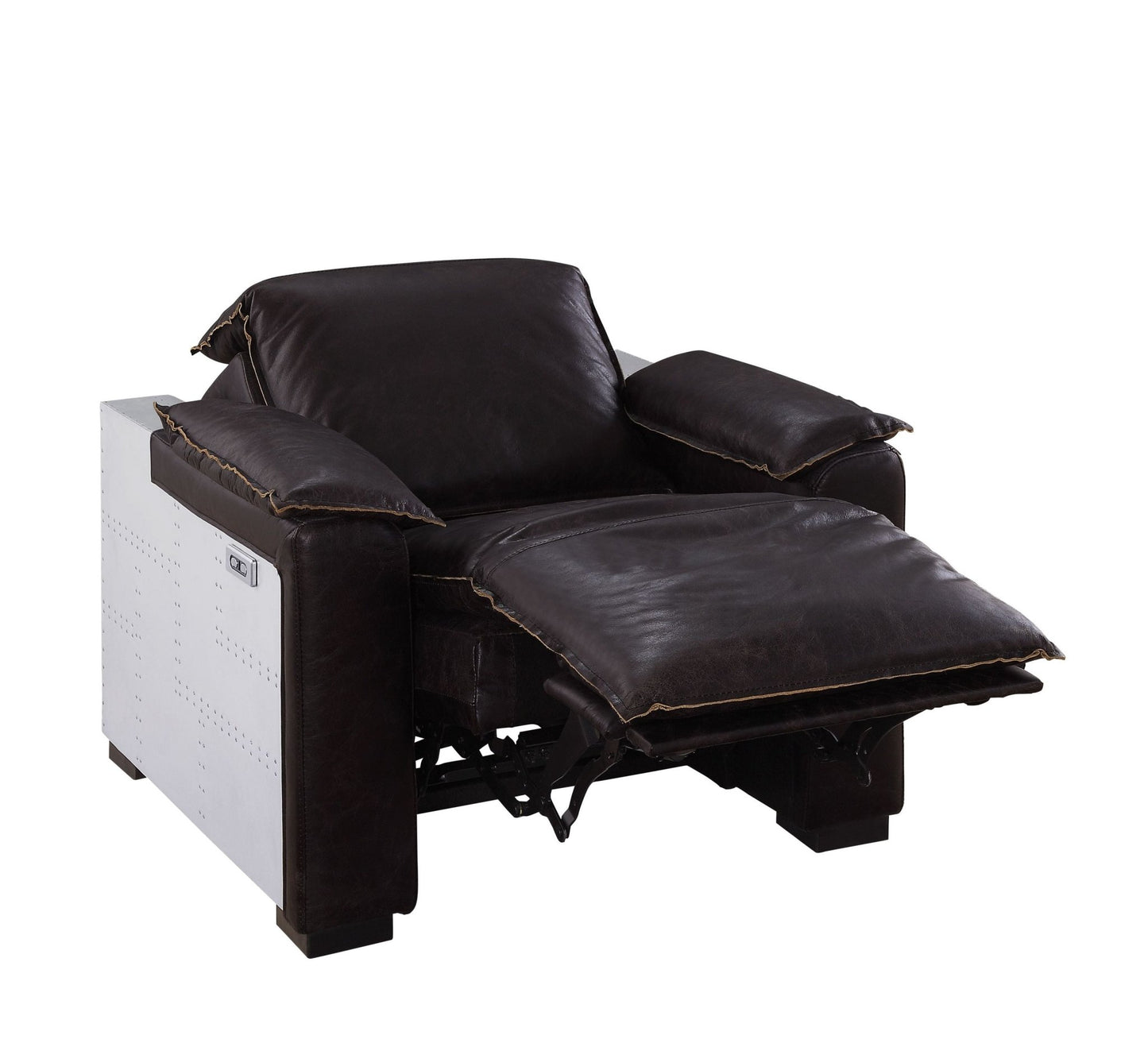 Dark Brown Leather Recliner Chair with Pillow Top Arms - 1st Choice Furniture Direct