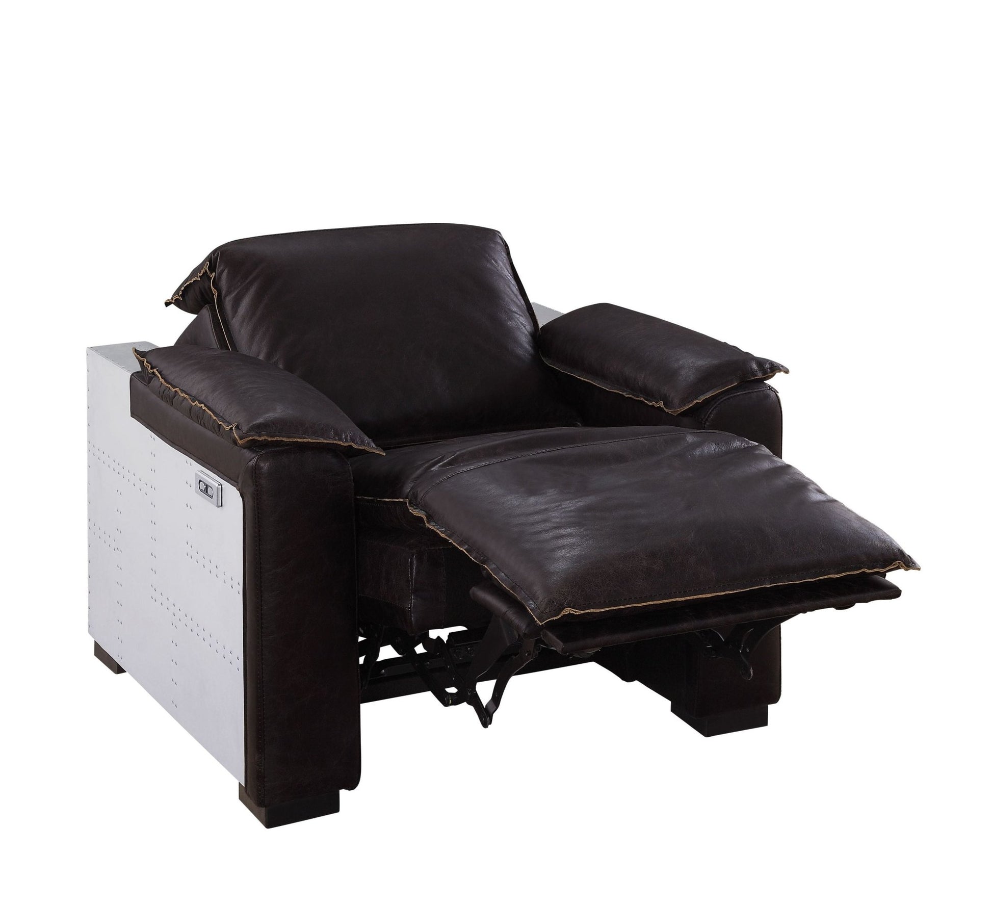 Dark Brown Leather Recliner Chair with Pillow Top Arms - 1st Choice Furniture Direct