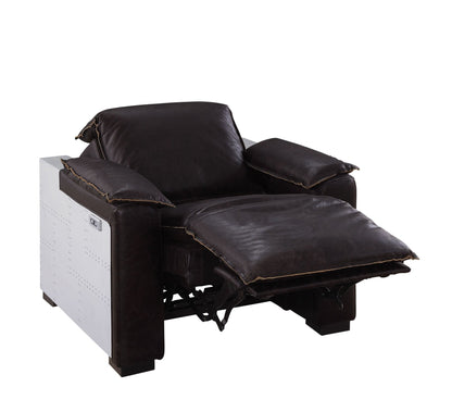 Dark Brown Leather Recliner Chair with Pillow Top Arms - 1st Choice Furniture Direct