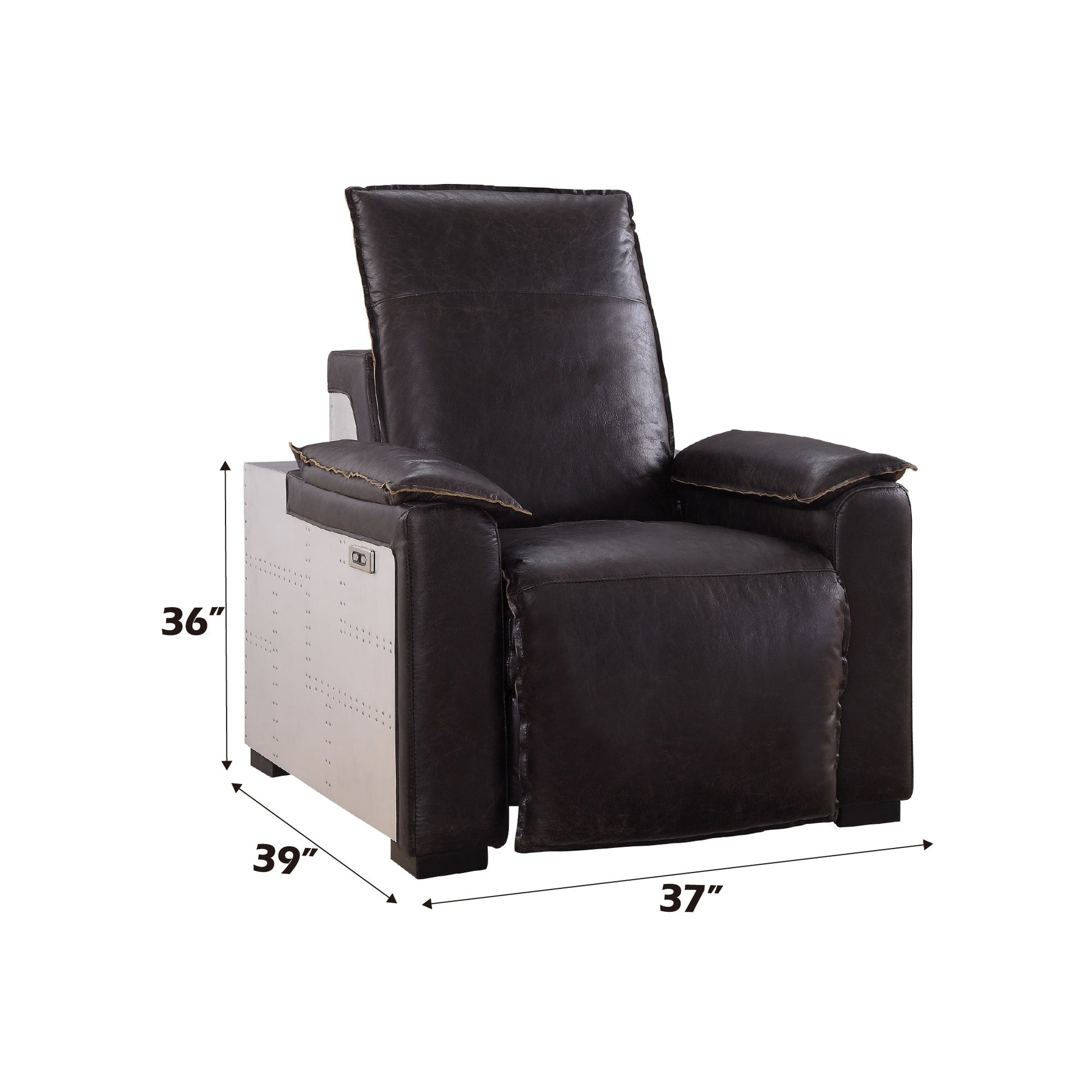 Dark Brown Leather Recliner Chair with Pillow Top Arms - 1st Choice Furniture Direct