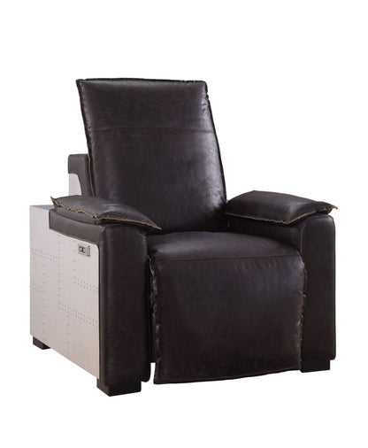 Dark Brown Leather Recliner Chair with Pillow Top Arms - 1st Choice Furniture Direct
