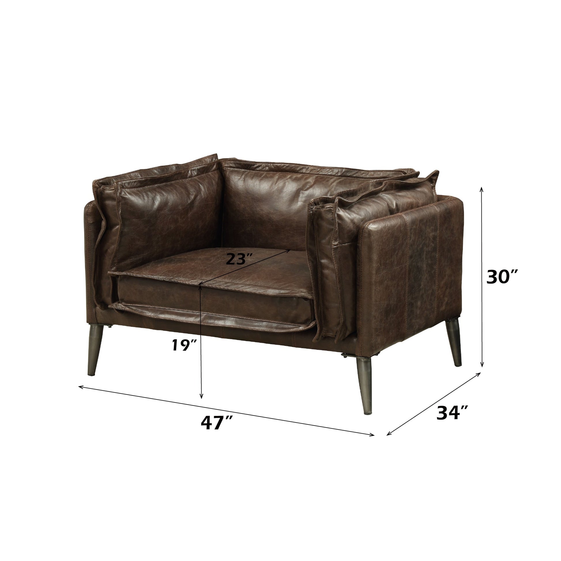 Dark Brown Top Grain Leather Loveseat with Metal Legs - 1st Choice Furniture Direct