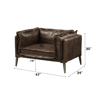 Dark Brown Top Grain Leather Loveseat with Metal Legs - 1st Choice Furniture Direct