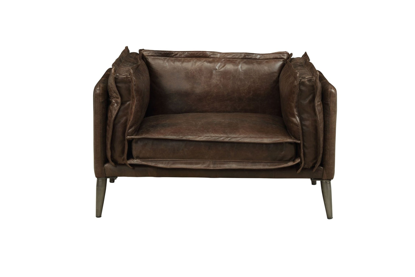 Dark Brown Top Grain Leather Loveseat with Metal Legs - 1st Choice Furniture Direct