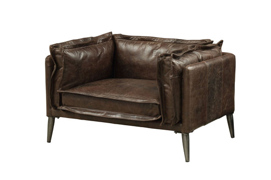 Dark Brown Top Grain Leather Loveseat with Metal Legs - 1st Choice Furniture Direct