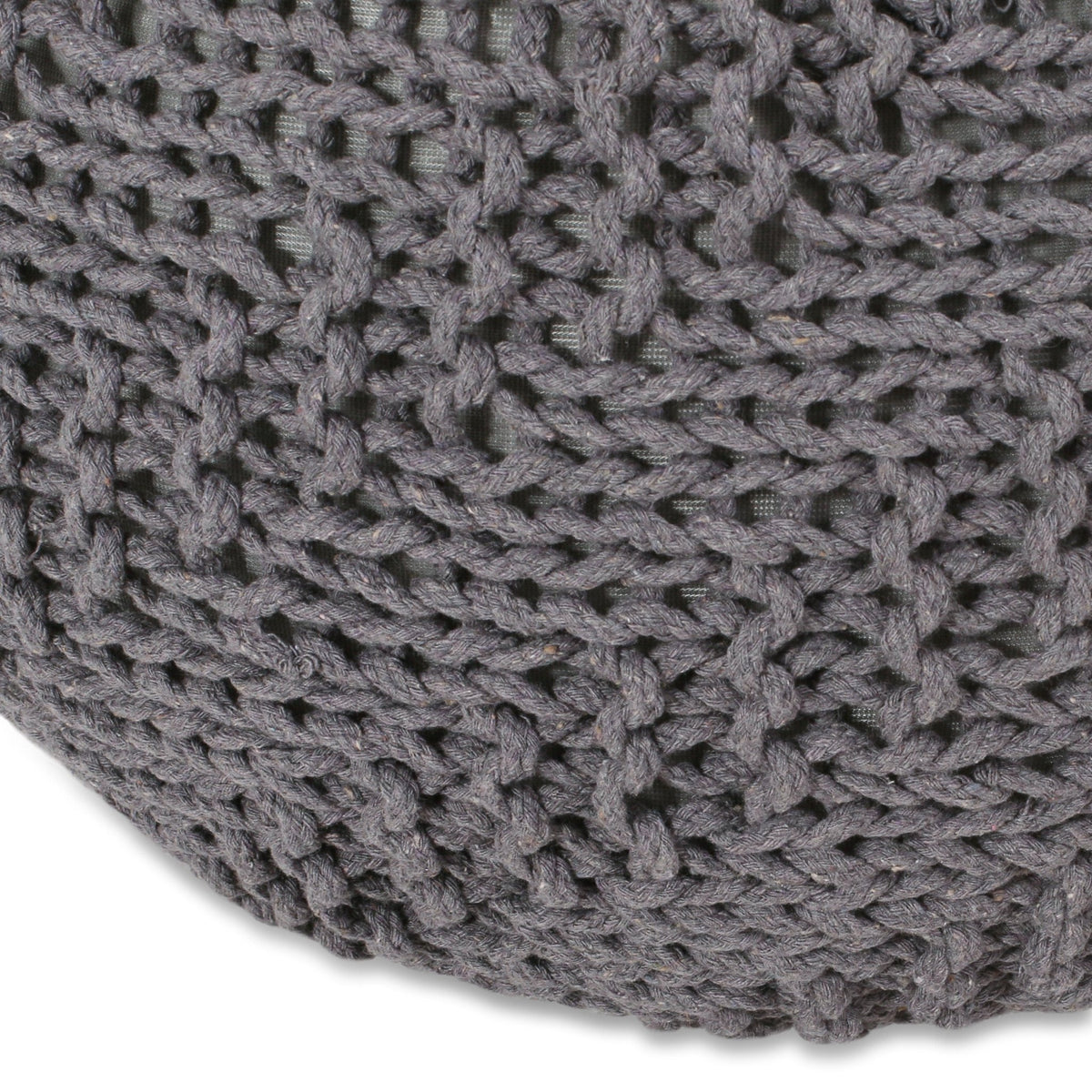 Dark Gray Hand-Knitted Round Pouf Ottoman - 1st Choice Furniture Direct