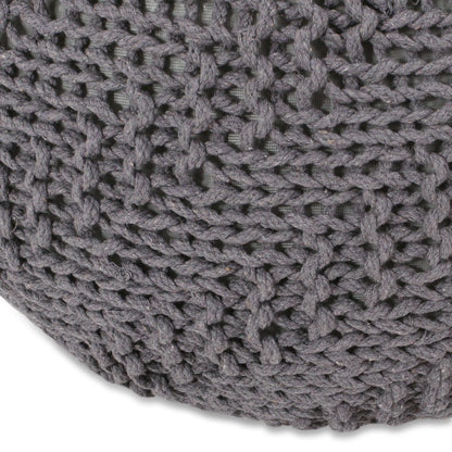 Dark Gray Hand-Knitted Round Pouf Ottoman - 1st Choice Furniture Direct
