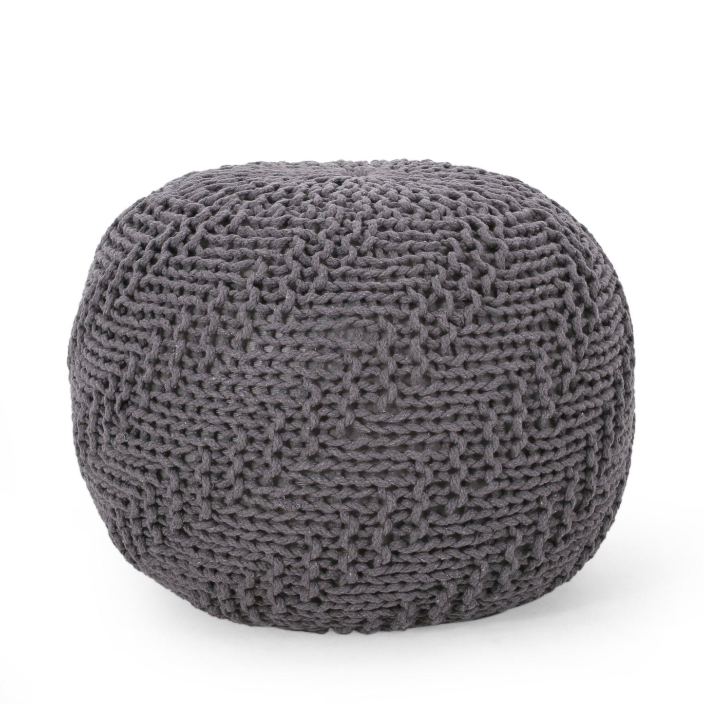 Dark Gray Hand-Knitted Round Pouf Ottoman - 1st Choice Furniture Direct