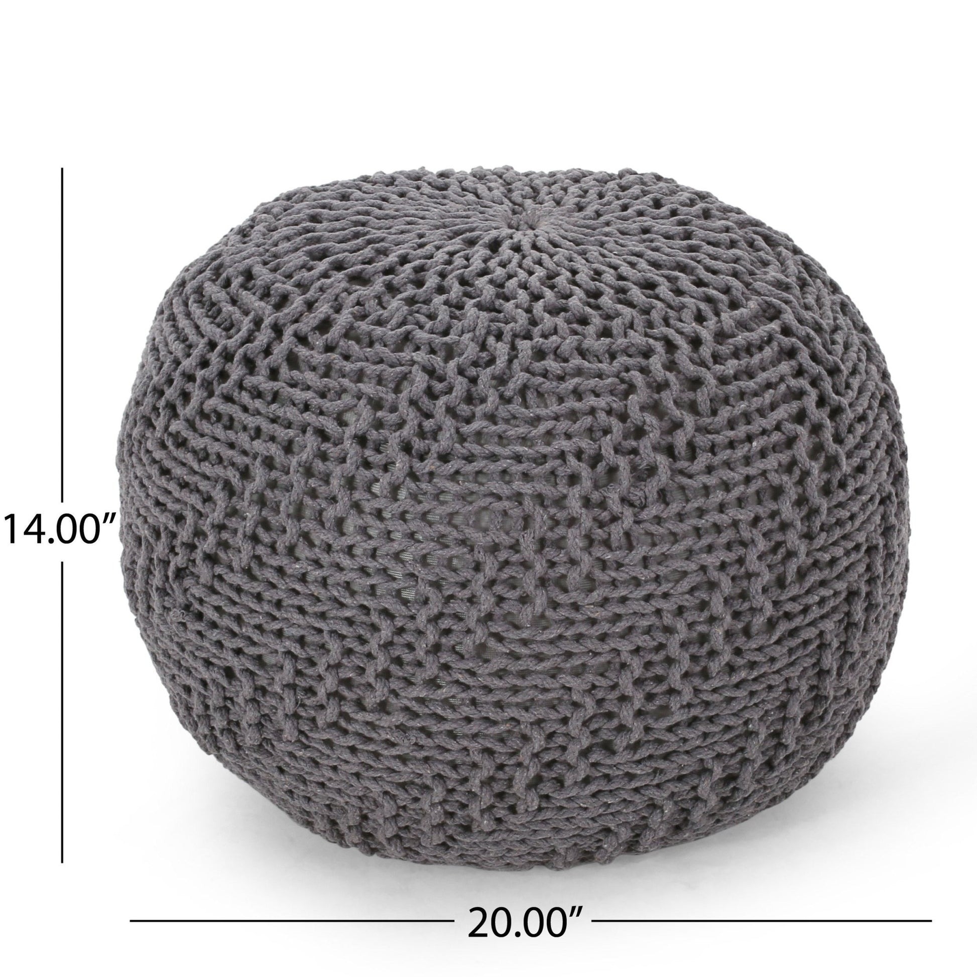 Dark Gray Hand-Knitted Round Pouf Ottoman - 1st Choice Furniture Direct