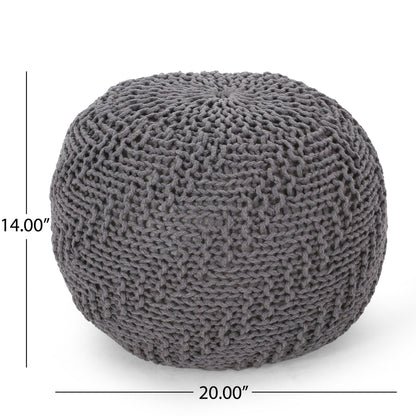 Dark Gray Hand-Knitted Round Pouf Ottoman - 1st Choice Furniture Direct
