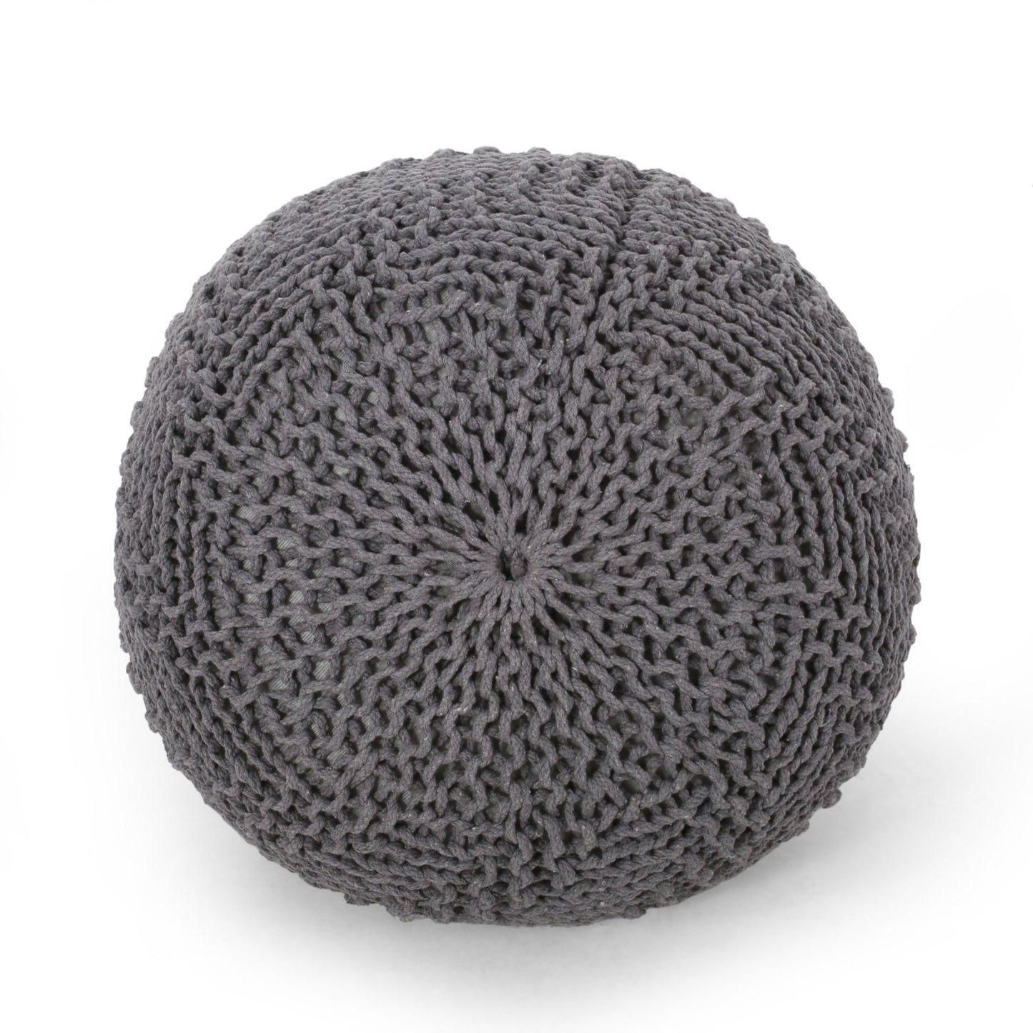 Dark Gray Hand-Knitted Round Pouf Ottoman - 1st Choice Furniture Direct