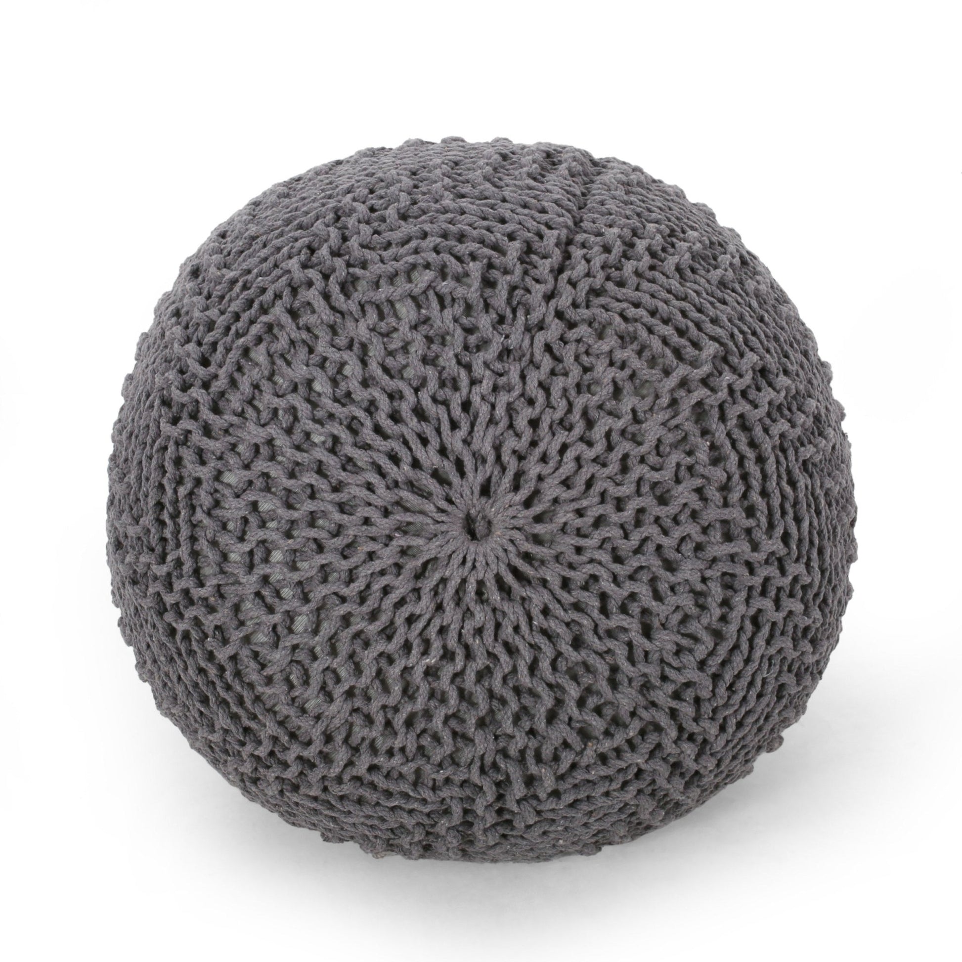 Dark Gray Hand-Knitted Round Pouf Ottoman - 1st Choice Furniture Direct