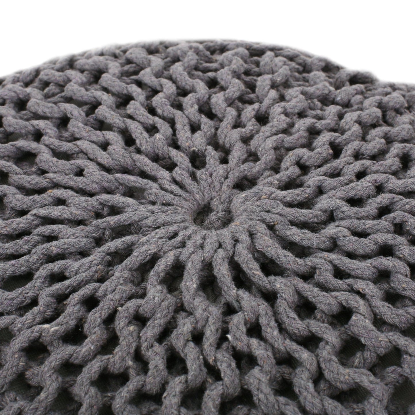 Dark Gray Hand-Knitted Round Pouf Ottoman - 1st Choice Furniture Direct