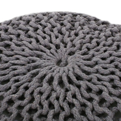 Dark Gray Hand-Knitted Round Pouf Ottoman - 1st Choice Furniture Direct