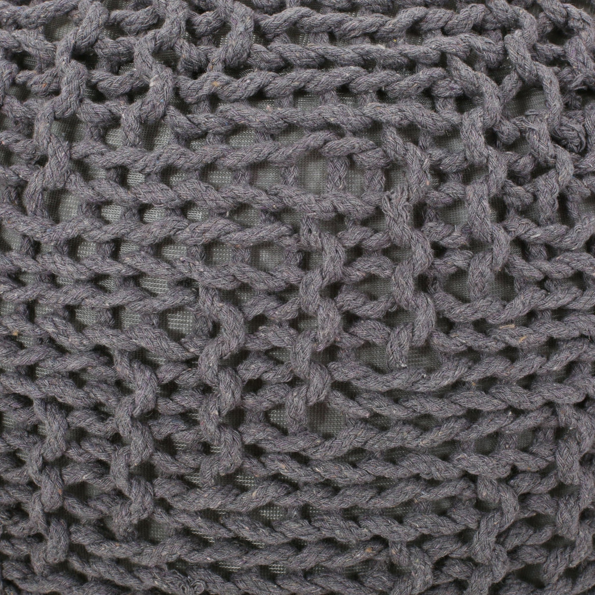 Dark Gray Hand-Knitted Round Pouf Ottoman - 1st Choice Furniture Direct