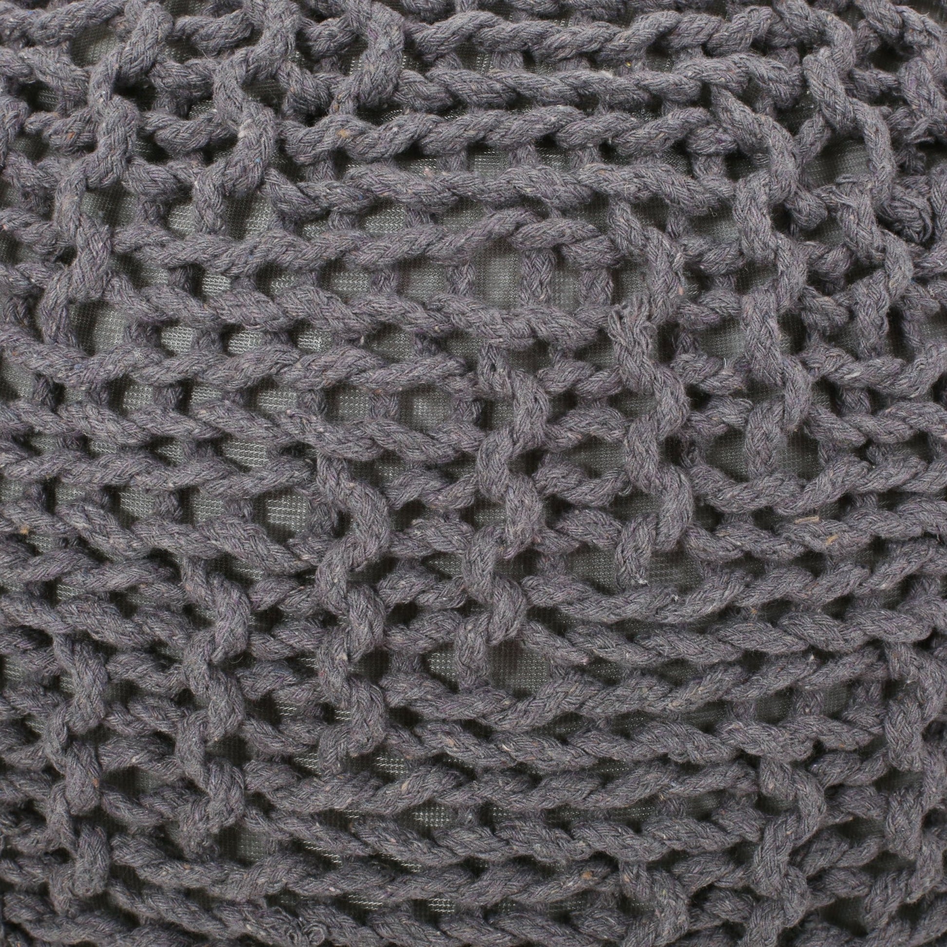 Dark Gray Hand-Knitted Round Pouf Ottoman - 1st Choice Furniture Direct