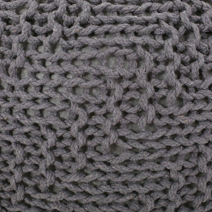 Dark Gray Hand-Knitted Round Pouf Ottoman - 1st Choice Furniture Direct