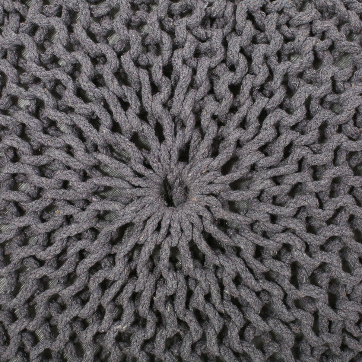 Dark Gray Hand-Knitted Round Pouf Ottoman - 1st Choice Furniture Direct