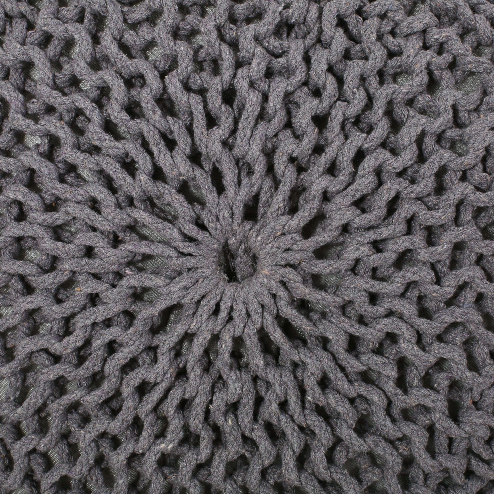 Dark Gray Hand-Knitted Round Pouf Ottoman - 1st Choice Furniture Direct