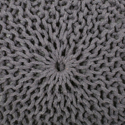 Dark Gray Hand-Knitted Round Pouf Ottoman - 1st Choice Furniture Direct