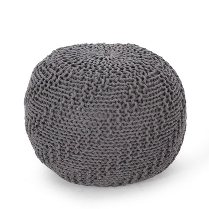 Dark Gray Hand-Knitted Round Pouf Ottoman - 1st Choice Furniture Direct